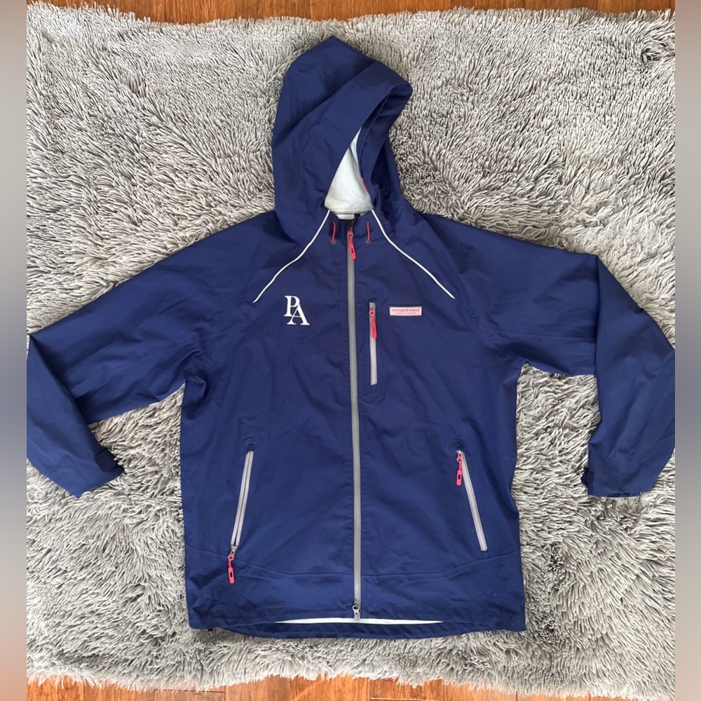Vineyard Vines Jacket Men’s Performance Rain Hooded Windbreaker Navy SZ L PA